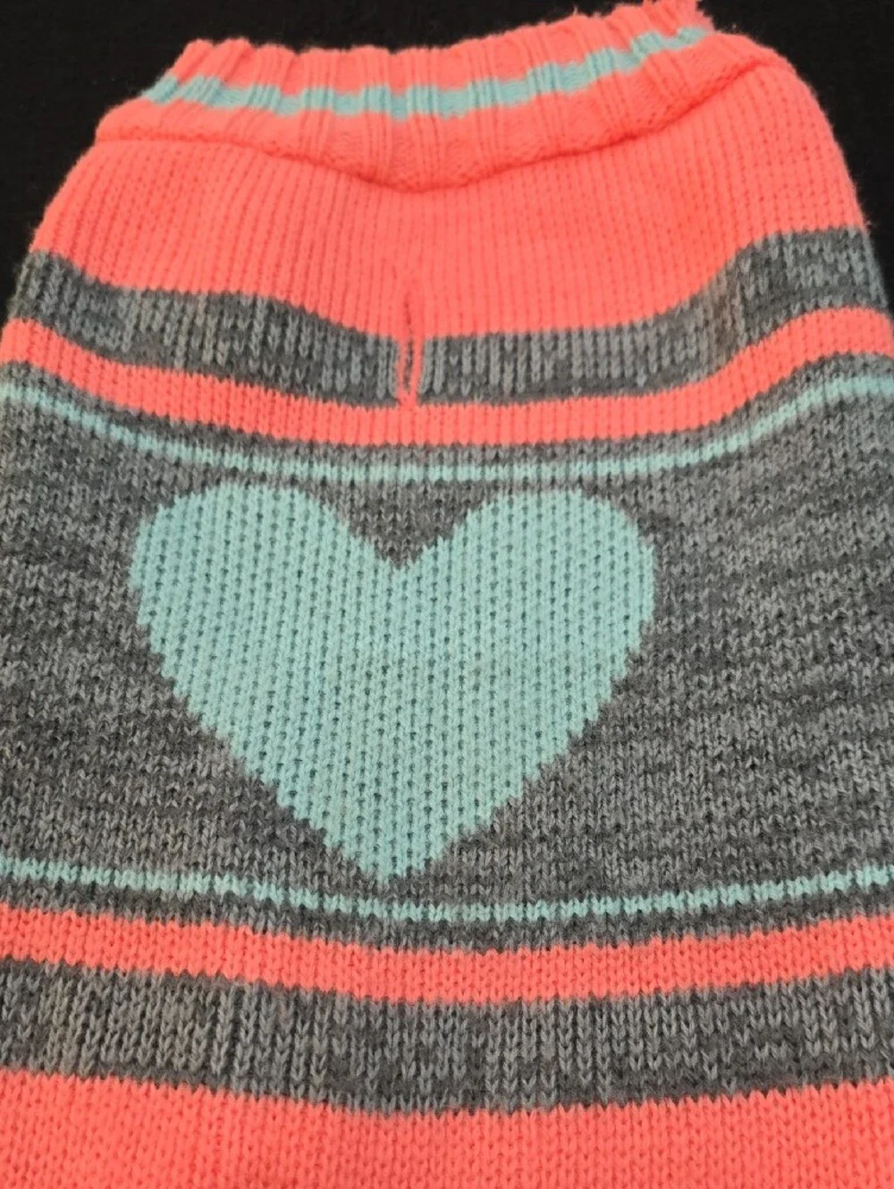Heart-Accent Coral & Gray Knit Dog Sweater #693